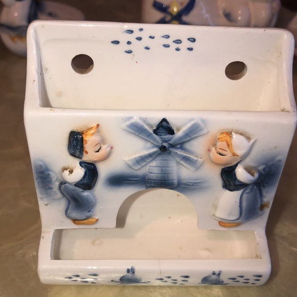 Vintage Enesco lot Holland Dutch boy/girl salt & pepper shakers toothpick holder - Picture 5 of 6